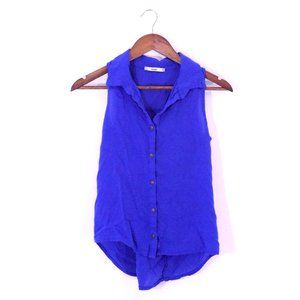 Papaya Blue Sleeveless Button Down Blouse